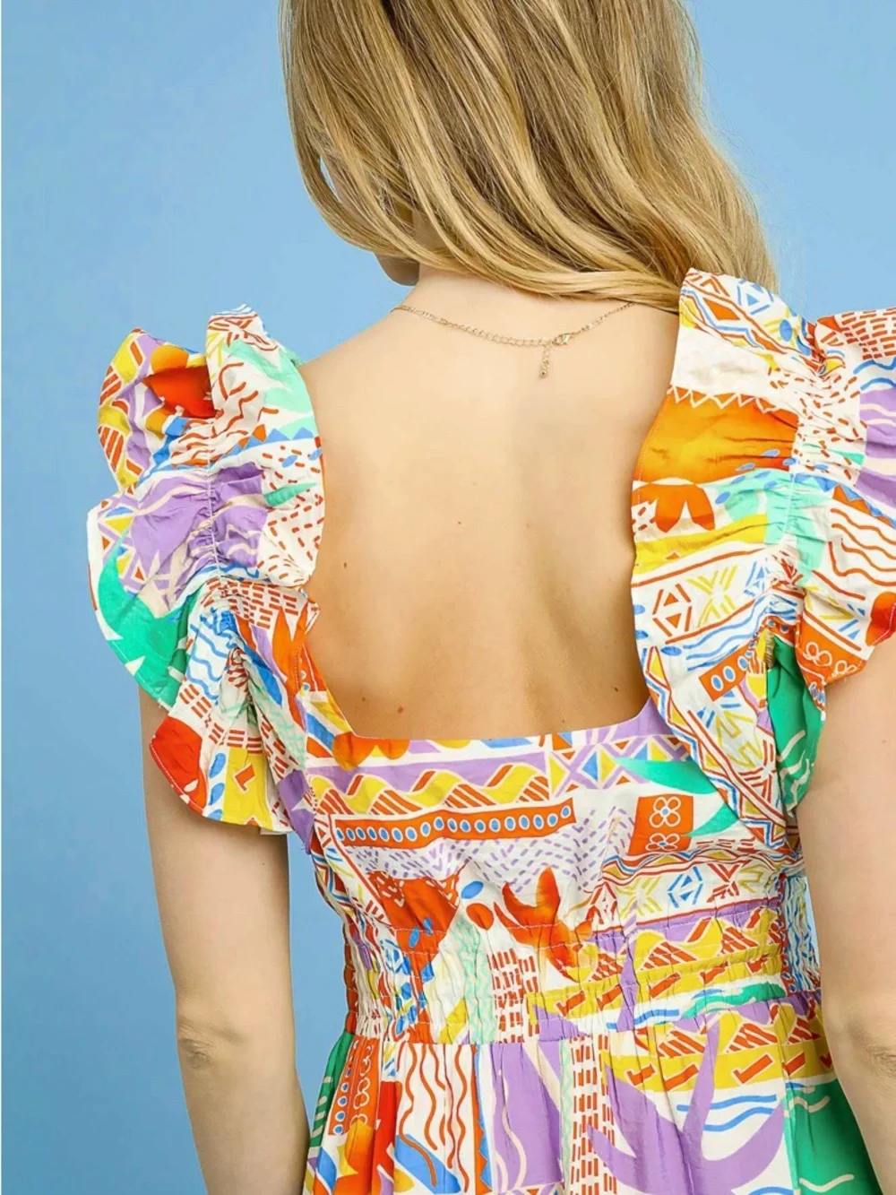 Umgee Tropical Patchwork Ruffle Midi Dress - Picture 4 of 5